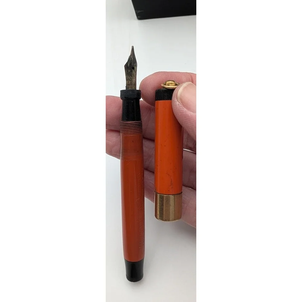 Vintage Parker Duofold Lucky Curve Fountain Pen Set Orange Hard Rubber Gold Trim